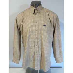 Mens Faconnable Long Sleeve Button Front Brown White Plaid Shirt Size L USA made